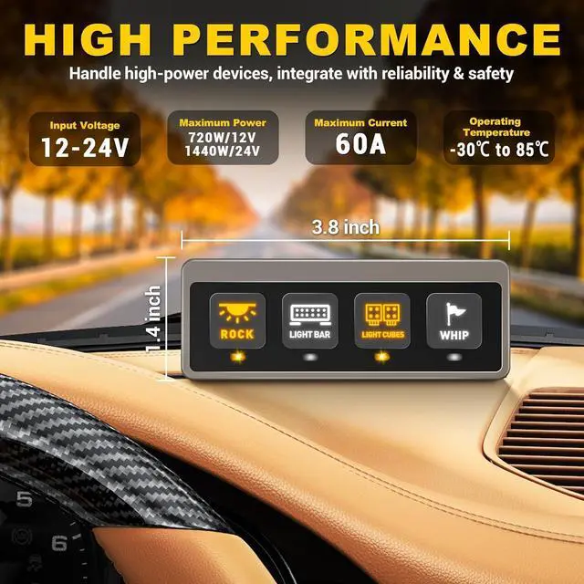 Alt view image 5 of 7 - Wireless 4 Gang Switch Panel - Multifunction Toggle Switches Control High Performance 80A Circuit Control Relay Switch Box with 2 Light Memory Function for 12V Truck SUV UTV ATV Marine RV
