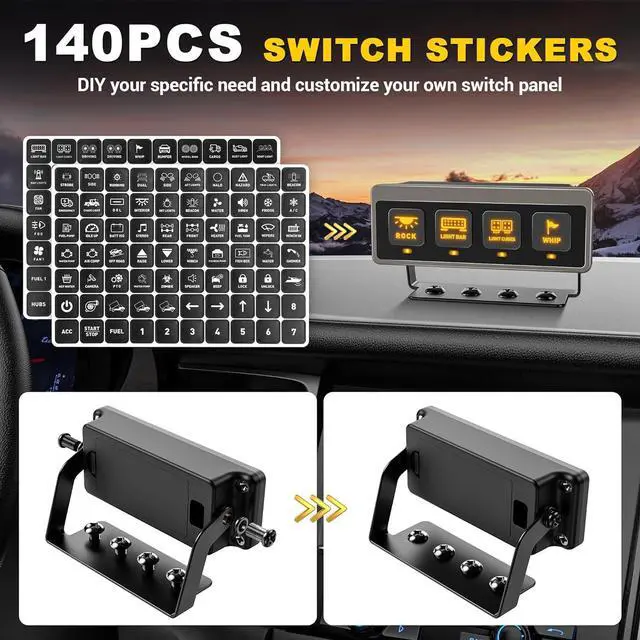 Alt view image 6 of 7 - Wireless 4 Gang Switch Panel - Multifunction Toggle Switches Control High Performance 80A Circuit Control Relay Switch Box with 2 Light Memory Function for 12V Truck SUV UTV ATV Marine RV