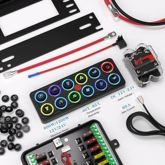 Alt view image 3 of 6 - Switch Panel Upgraded Multicolored Toggle Momentary Pulse Switch Panel,Electronic Relay System for Yachts Trucks Off-Road Vehicles RVs SUVs UTVs ATVs- IP68 Waterproof (12 Gang Switch Panel)
