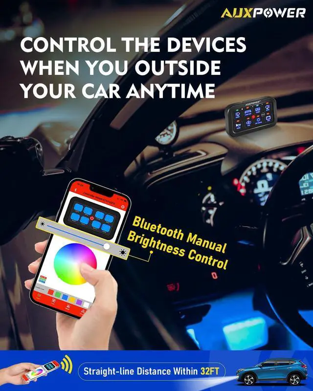 Alt view image 5 of 7 - RGB 8 Gang Switch Panel with App Control Turn On/Off Momentary Pulsed Multifunction 12V Switch Panel for Truck Circuit Control Relay System Switch Panel Waterproof for Car Boat Truck RV