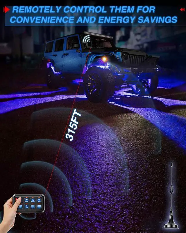 Alt view image 4 of 7 - 8 Gang RGB Switch Panel Wireless Multifunction Push Button Control Box Momentary Strobe Pulsed Waterproof 12-24V LED Touch Switch Pod for Truck Car SUV UTV ATV Boat Marine, 2 Year Warranty