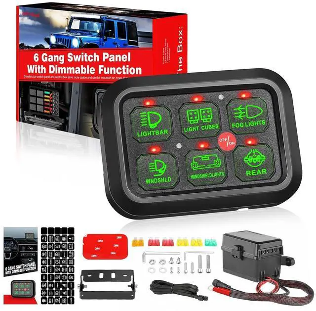 Main image of 6 Gang Switch Panel, SWATOW INDUSTRIES Switch Pods Automatic Dimmable Circuit Relay Box with Momentary Modes for Truck Pickup Wrangler F150 Toyota Ram Chevy SUV UTV Marine