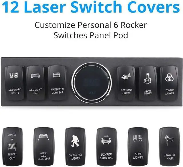 Alt view image 2 of 7 - 6-Switch Pod Toggle Switch Panel Overhead and Source Control System Box Wiring Harness Kit with 12 Switch Covers & a Switch Clip Remover Compatible with Jeep Wrangle (Green)