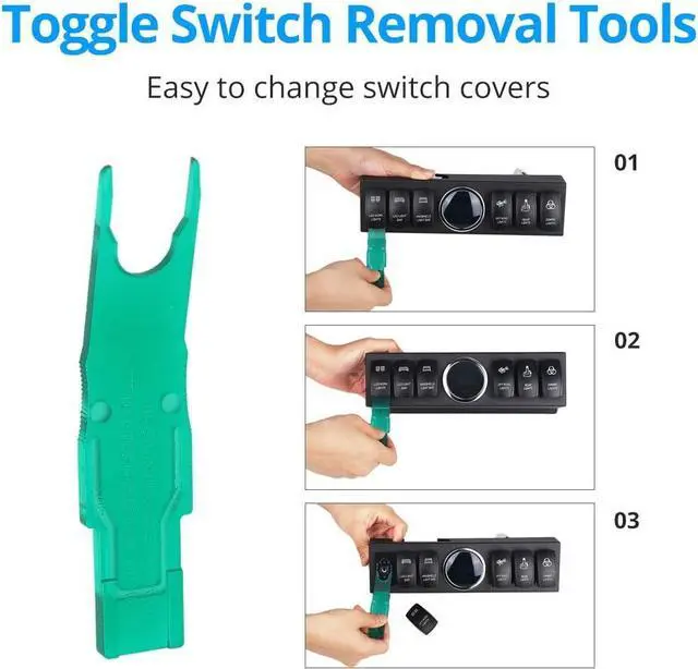 Alt view image 5 of 7 - 6-Switch Pod Toggle Switch Panel Overhead and Source Control System Box Wiring Harness Kit with 12 Switch Covers & a Switch Clip Remover Compatible with Jeep Wrangle (Green)