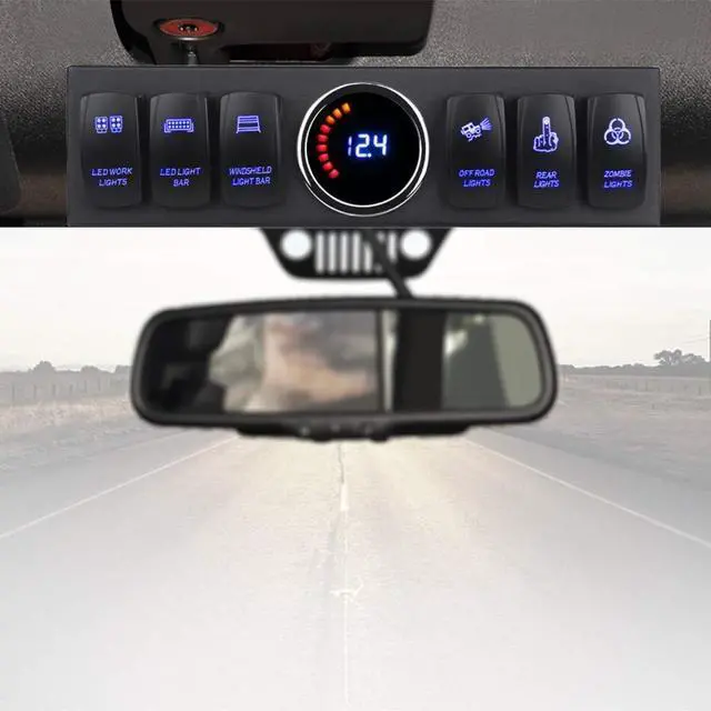 Main image of 6 Gang Rocker Switch Panel Pod with 80A Relay Box Circuit Breaker Source Control System Compatible with Jeep Wrangler JK JKU 2007-2018 with 12 Switch Covers & a Switch Clip Remover