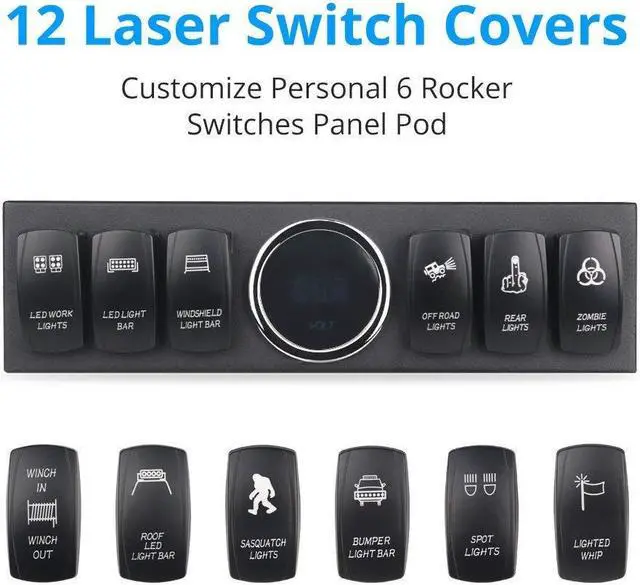 Alt view image 4 of 7 - 6 Gang Rocker Switch Panel Pod with 80A Relay Box Circuit Breaker Source Control System Compatible with Jeep Wrangler JK JKU 2007-2018 with 12 Switch Covers & a Switch Clip Remover