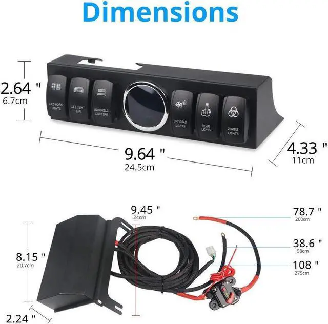 Alt view image 7 of 7 - 6 Gang Rocker Switch Panel Pod with 80A Relay Box Circuit Breaker Source Control System Compatible with Jeep Wrangler JK JKU 2007-2018 with 12 Switch Covers & a Switch Clip Remover