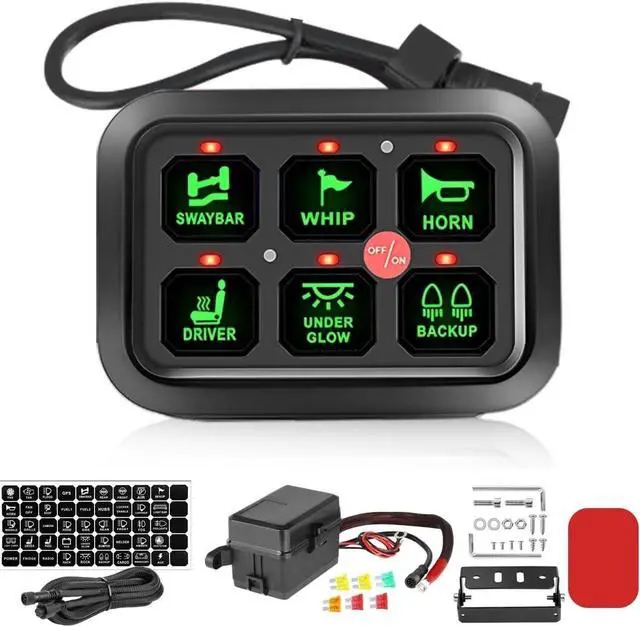 Main image of 6 Gang Switch Panel Universal Circuit Control Relay System with Fuse Wiring Harness Automatic Dimmable ON-Off LED Switch Pod for Cars Trucks Boats ATV UTV SUV