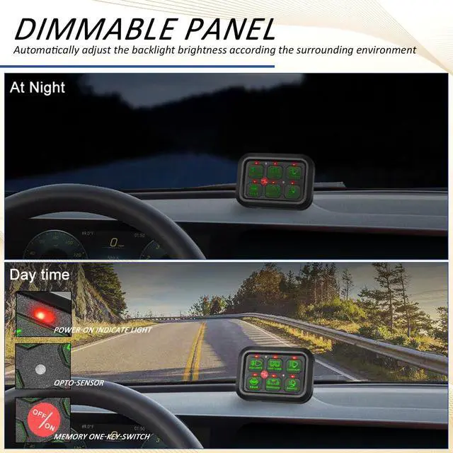 Alt view image 3 of 7 - 6 Gang Switch Panel Universal Circuit Control Relay System with Fuse Wiring Harness Automatic Dimmable ON-Off LED Switch Pod for Cars Trucks Boats ATV UTV SUV