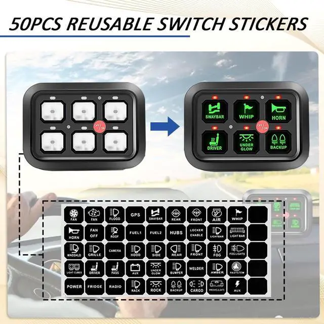 Alt view image 5 of 7 - 6 Gang Switch Panel Universal Circuit Control Relay System with Fuse Wiring Harness Automatic Dimmable ON-Off LED Switch Pod for Cars Trucks Boats ATV UTV SUV