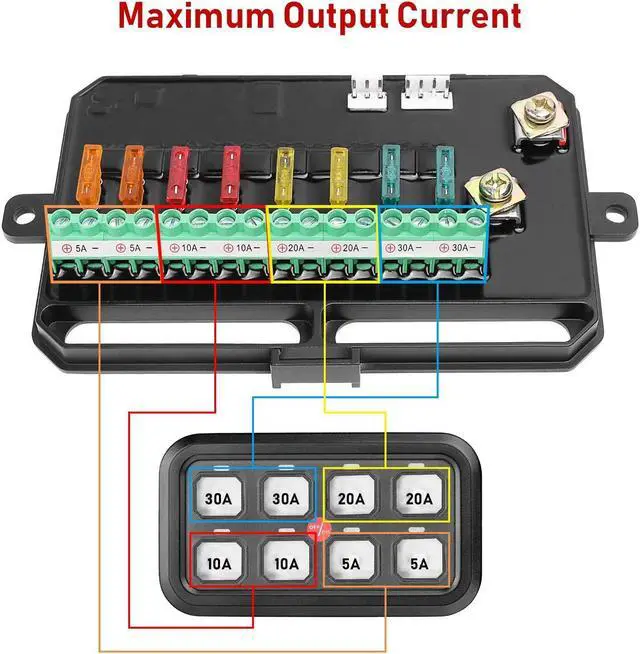 Alt view image 5 of 7 - 8 Gang Switch Panel, On-Off LED Multifunction Switch Panel Automatic Dimmable LED Touch Control Panel Box Universal Electronic Relay System Circuit Control Box for UTV SKU Truck ATV