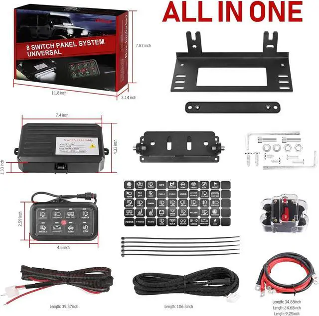 Alt view image 4 of 7 - 8 Gang Switch Panel, On-Off LED Multifunction Switch Panel Automatic Dimmable LED Touch Control Panel Box Universal Electronic Relay System Circuit Control Box for UTV SKU Truck ATV