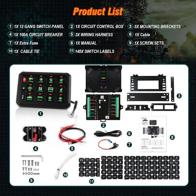 Alt view image 5 of 7 - 5.5" RGB 12 Gang Switch Panel,12V 24V Switch Panel with 3 Silicon Button,5-Level Brightness Touch Control Panel Boxl for Car Truck
