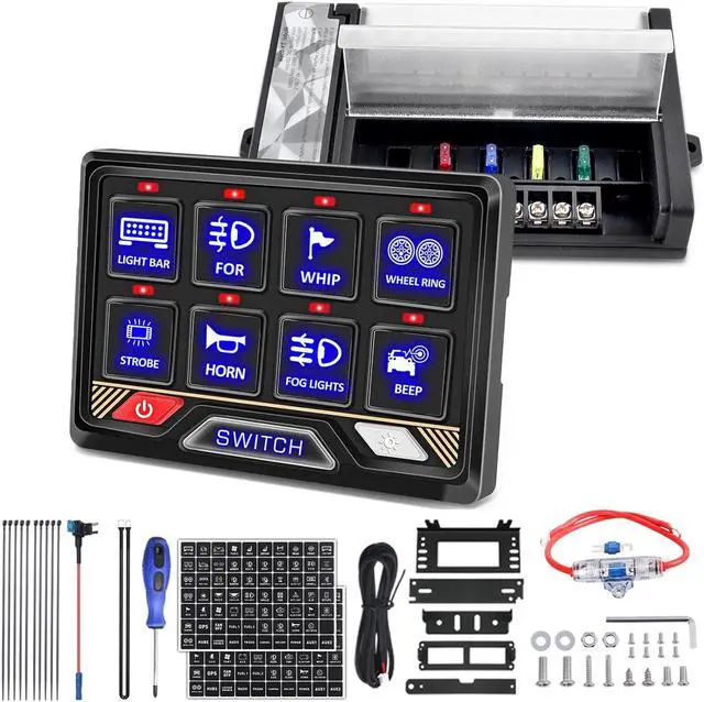 Main image of RGB 8 Gang Switch Panel Waterproof Aluminum Led Switch Panel Universal Circuit Control System Relay Box Compatible with UTV ATV RV Car Boat Truck Trailer
