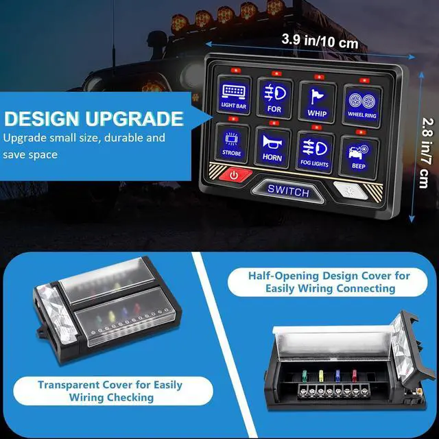 Alt view image 2 of 7 - RGB 8 Gang Switch Panel Waterproof Aluminum Led Switch Panel Universal Circuit Control System Relay Box Compatible with UTV ATV RV Car Boat Truck Trailer