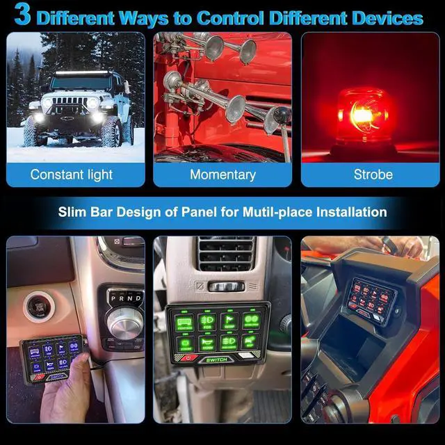Alt view image 4 of 7 - RGB 8 Gang Switch Panel Waterproof Aluminum Led Switch Panel Universal Circuit Control System Relay Box Compatible with UTV ATV RV Car Boat Truck Trailer