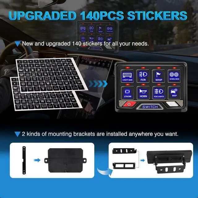 Alt view image 5 of 7 - RGB 8 Gang Switch Panel Waterproof Aluminum Led Switch Panel Universal Circuit Control System Relay Box Compatible with UTV ATV RV Car Boat Truck Trailer