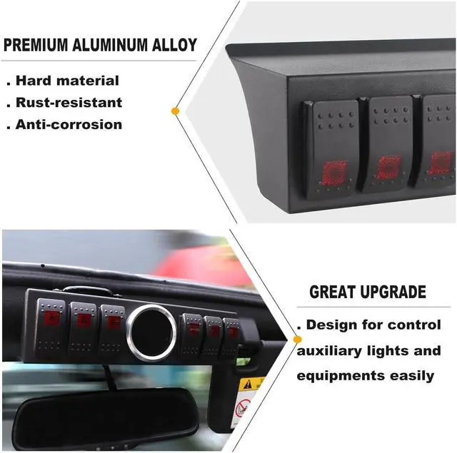 Alt view image 2 of 7 - 6 Gang Rocker Switch Panel Overhead with Relay Box Control System Compatible with 2007-2017 Jeep Wrangler JK Sahara Rubicon(NOT for 2018+ JL Models)