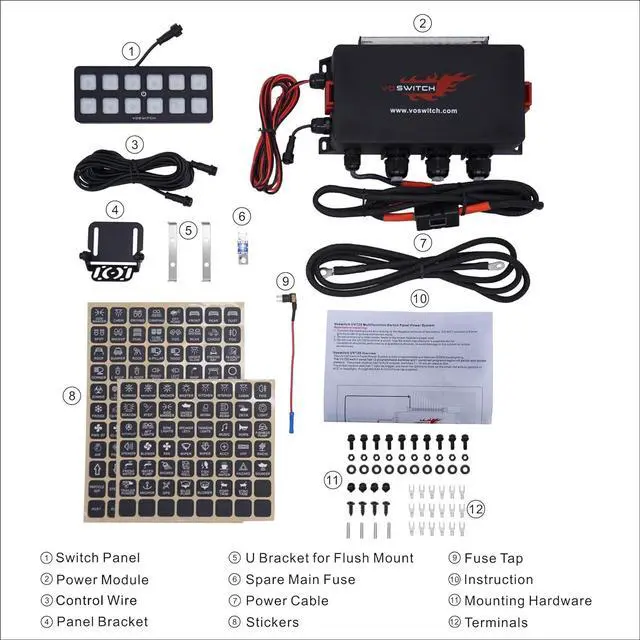 Alt view image 3 of 6 - UV120 12 Gang Switch Panel Power System for 12V Battery Vehicle and Boat