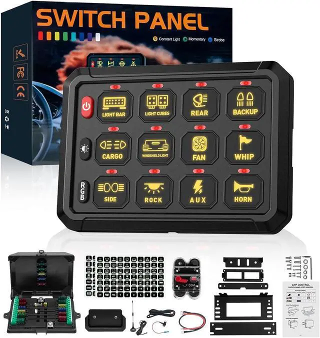 Main image of 12 Gang Switch Panel, Wireless High Power Multifunction 12v Switch Panel for Truck Car ATV UTV