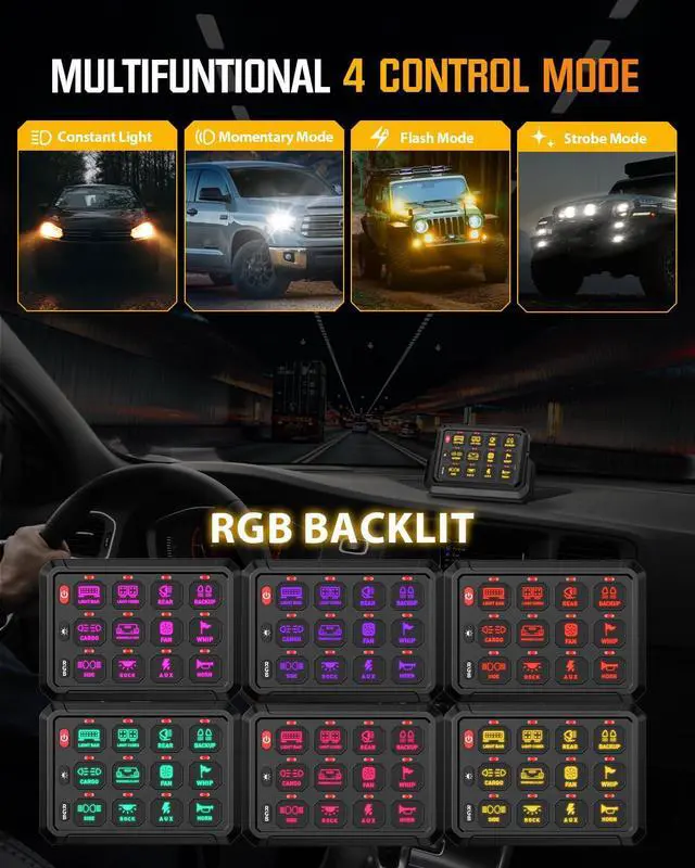 Alt view image 2 of 7 - 12 Gang Switch Panel, Wireless High Power Multifunction 12v Switch Panel for Truck Car ATV UTV