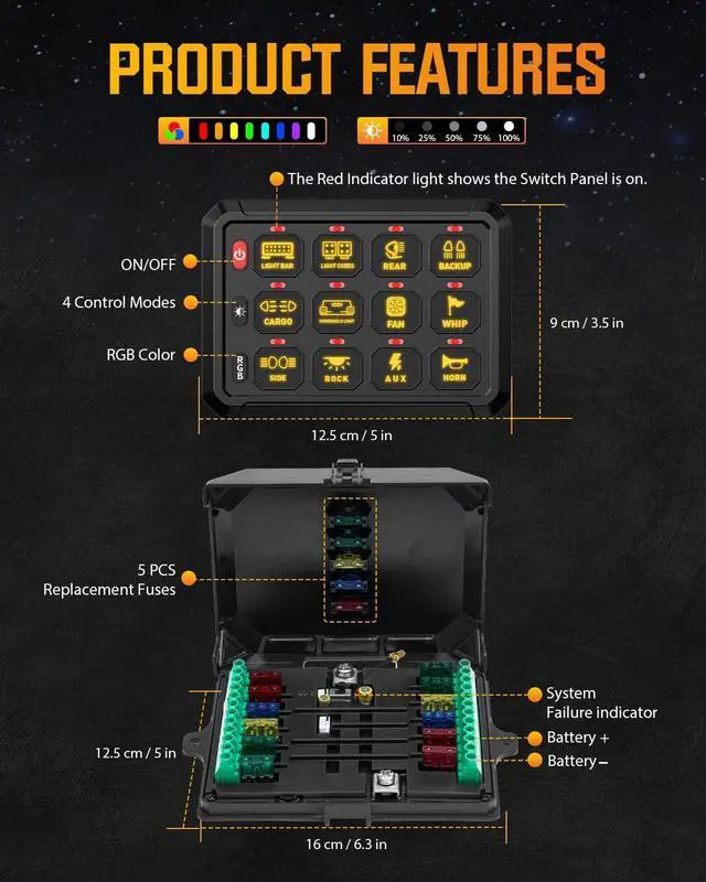 Alt view image 4 of 7 - 12 Gang Switch Panel, Wireless High Power Multifunction 12v Switch Panel for Truck Car ATV UTV