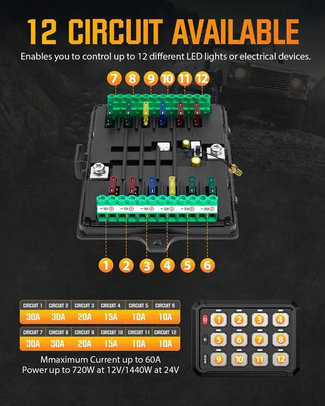 Alt view image 5 of 7 - 12 Gang Switch Panel, Wireless High Power Multifunction 12v Switch Panel for Truck Car ATV UTV