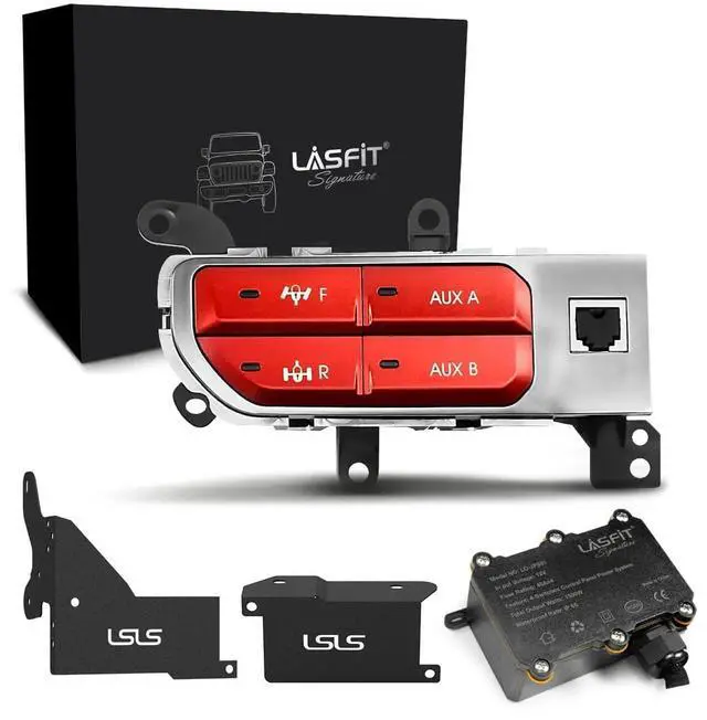 Main image of No Software Update Required OEM Style Plug&Play Front & Rear Locker Switch Aux Switch Panel Dash 4 Buttons for JL 2018-2023 & JT 2019-2023, Red, for LASFIT