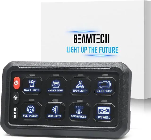 Main image of Wireless 8 Gang Switch Panel, RGB Multifunction Switch Toggle Momentary Pulsed Circuit Control Relay System Box Auxiliary Touch Control Switch LED Light Controller for Off Road Car