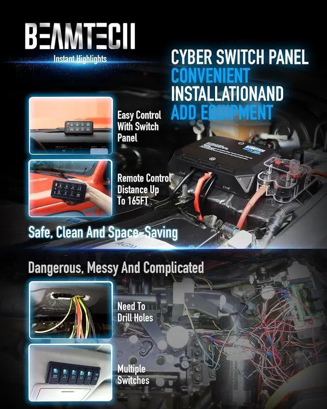 Alt view image 4 of 7 - Wireless 8 Gang Switch Panel, RGB Multifunction Switch Toggle Momentary Pulsed Circuit Control Relay System Box Auxiliary Touch Control Switch LED Light Controller for Off Road Car