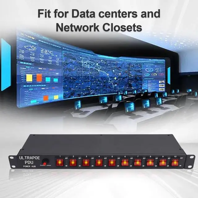 Alt view image 7 of 7 - 10-Outlet 1U Horizontal PDU Rack Mount Power Strip - Surge Protector,100-240V/15A/1800 Joules,for Network Servers,Power Conditioner with 10 Individual Switches and 6 ft Power Cord