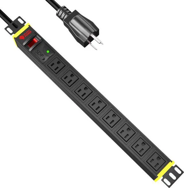 Main image of PDU Rack Mount Power Strips, 8 Outlet Power Strip for Network Server Rack Power Strip, 1U Surge Protector 19 Rackmount, 120V/ 15A Power Distribution Unit with 10 Cord Network Rack