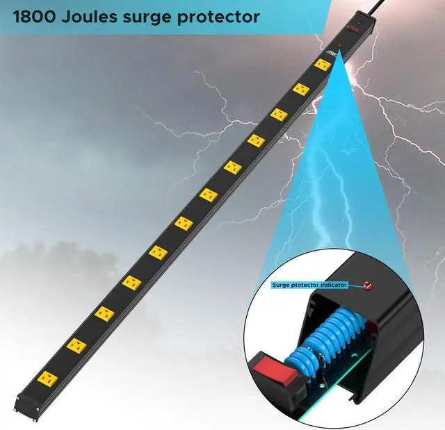 Alt view image 3 of 7 - Heavy Duty Metal Wide Spaced Power Strip Surge Protector with 15A Circuit Breaker 15FT Extral Long Cord 1800-Joule (12 Outlet)