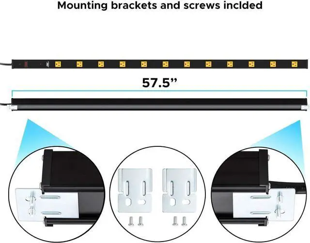 Alt view image 6 of 7 - Heavy Duty Metal Wide Spaced Power Strip Surge Protector with 15A Circuit Breaker 15FT Extral Long Cord 1800-Joule (12 Outlet)