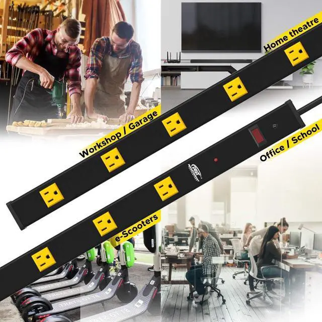 Alt view image 7 of 7 - Heavy Duty Metal Wide Spaced Power Strip Surge Protector with 15A Circuit Breaker 15FT Extral Long Cord 1800-Joule (12 Outlet)