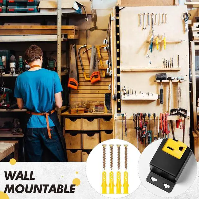 Alt view image 2 of 7 - Kanayu 2 Pcs 12 Outlet Long Power Strip Wide Heavy Duty Industrial Power Strip 6 ft Power Cord Work Bench Power Strip, 15A, 125V, 1875W, for Garage Workshop Wall (Yellow and Black)