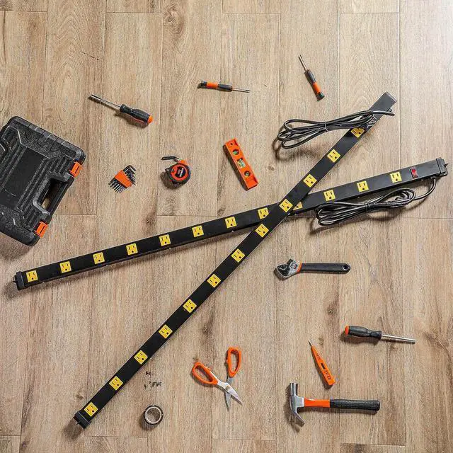 Alt view image 7 of 7 - Kanayu 2 Pcs 12 Outlet Long Power Strip Wide Heavy Duty Industrial Power Strip 6 ft Power Cord Work Bench Power Strip, 15A, 125V, 1875W, for Garage Workshop Wall (Yellow and Black)