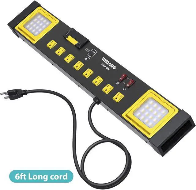 Alt view image 2 of 7 - Heavy Duty Metal Power Strip Surge Protector with 8 Outlets,2 USB Ports, Led Worklight, 15A Circuit Breaker, Wall Mount, UL Listed for Workshop/Garage/Countertop