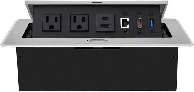 Main image of Conference Table Power Hub, Table Pop Up Power Strip Box with Type-C PD 20W Fast Charging Ports, LAN, HDMI(4K) and USB 3.0 for Conference Room Office Desk (Silver)