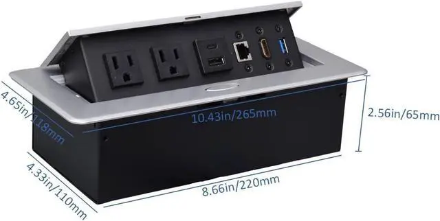 Alt view image 6 of 6 - Conference Table Power Hub, Table Pop Up Power Strip Box with Type-C PD 20W Fast Charging Ports, LAN, HDMI(4K) and USB 3.0 for Conference Room Office Desk (Silver)