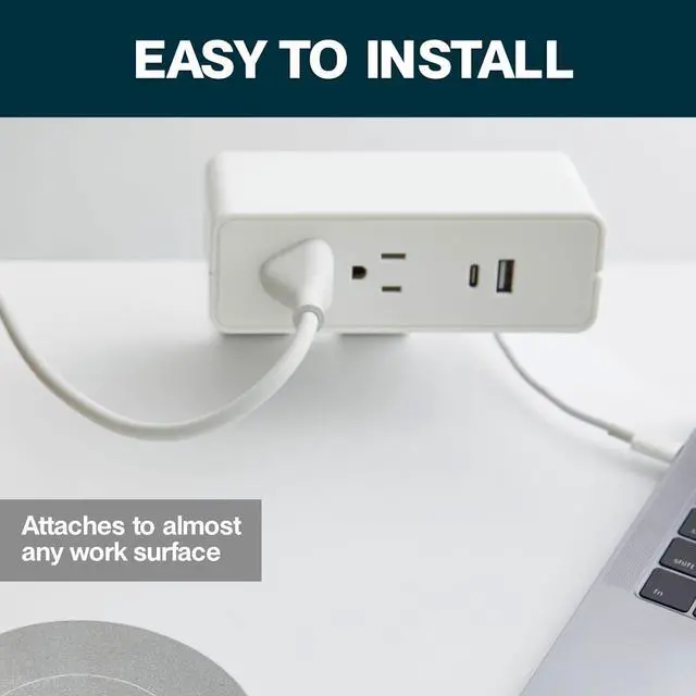 Alt view image 3 of 6 - NeatHub Desktop Power Strip, 2-Outlet, 2-Port White Desk Clamp Power Strip, Smart Power Distribution Desk Power Station, Desk Outlet for Laptops, Tablets, Mobile Devices
