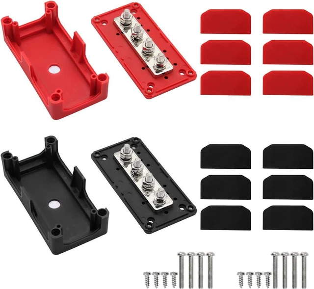 Alt view image 4 of 7 - 300A 12V Bus Bar Power Distribution Block, Waterproof with 4 M8 Studs for Marine, Automotive & RV, Black & Red