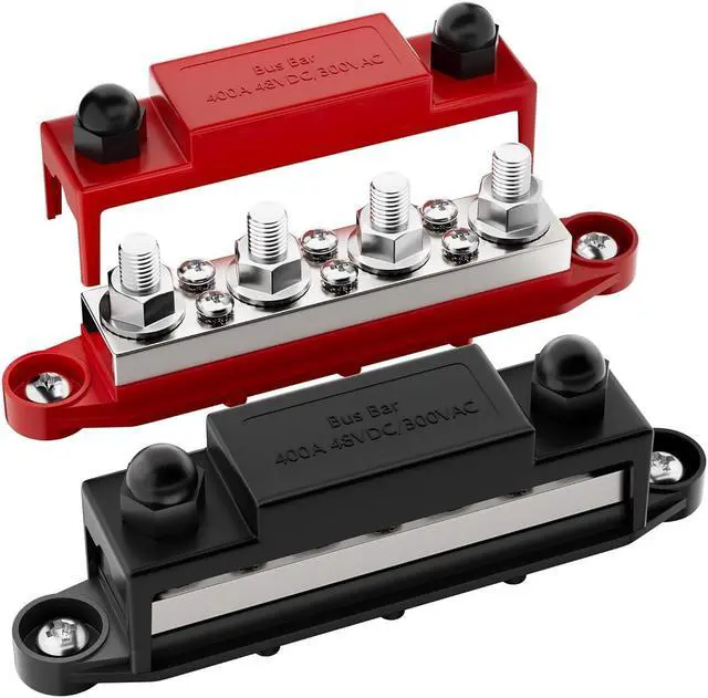 Main image of 400A Power Distribution Block 12V Bus Bar 4 x 3/8" (M10) Terminal Studs and 6 x #10 Terminal Screws 12 Volt Marine Bus Bar Positive and Negative for Boat Automotive Solar System