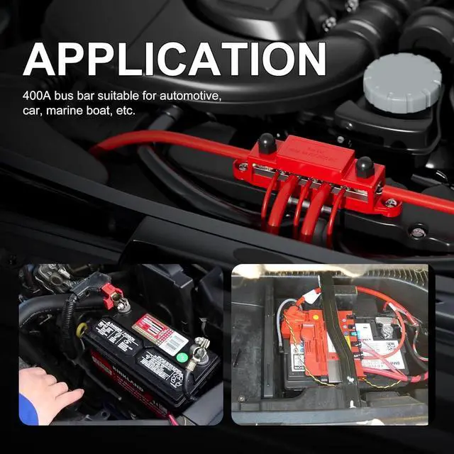 Alt view image 6 of 6 - 400A Power Distribution Block 12V Bus Bar 4 x 3/8" (M10) Terminal Studs and 6 x #10 Terminal Screws 12 Volt Marine Bus Bar Positive and Negative for Boat Automotive Solar System