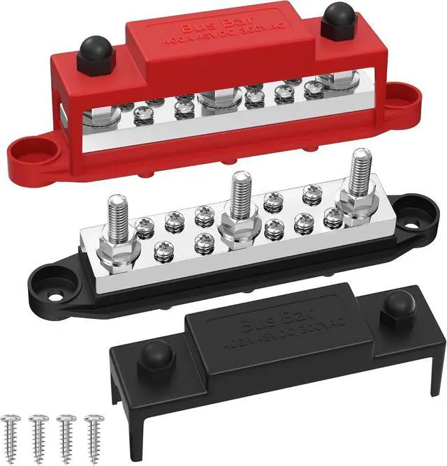 Main image of Heavy Duty 400A Bus Bar 12V 48V Power Distribution Block with 3 x 5/16" Studs Marine Bus Bar Terminal Block 12 Volt DC Battery Busbar with Cover - Negative&Positive
