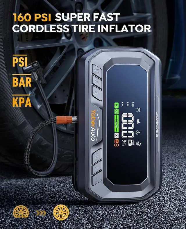 Alt view image 3 of 7 - Portable Car Jump Starter with Air Compressor 160PSI, 6000A 65W Charging Car Battery Jump Starter Battery Pack (All Gas/12L Diesel) Jump Box Car Battery Jumper Starter Portable, 600lm Lights