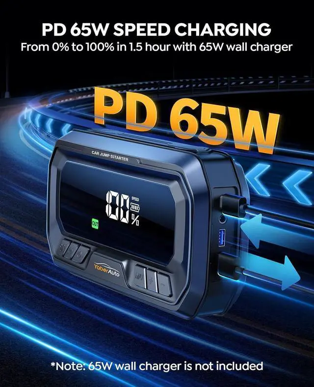 Alt view image 4 of 7 - Portable Car Jump Starter with Air Compressor 160PSI, 6000A 65W Charging Car Battery Jump Starter Battery Pack (All Gas/12L Diesel) Jump Box Car Battery Jumper Starter Portable, 600lm Lights