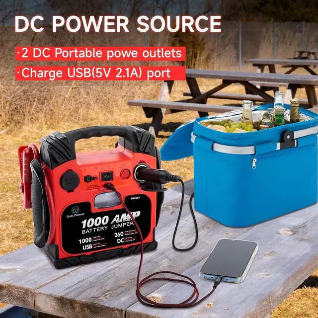 Alt view image 5 of 7 - Chenergy Car Battery Jump Starter with Air Compressor Portable Tire Inflator,260PSI 1000Amp Battery Booster Jumper Box(Up to 5L Gas or 5L Diesel) Power Station 12V DC Outlet USB Port,LED Light