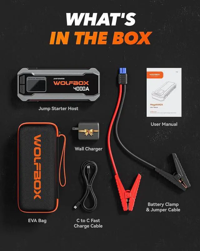 Alt view image 7 of 7 - 4000A Jump Starter,12V Car Battery Jump Starter with 65W Quick Charger,LED Display,24000mAh Portable Jump Starter Battery Pack(10L Gas 10L Diesel Engine) with Booster,LED Light,Jumper Cables