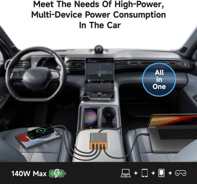Alt view image 3 of 7 - 156W Car Charging Staition,Fast USB C Car Charger,PD3.1 & QC3.0 Fast Charging Cigarette Lighter Car USB Charger Multi Port with 6.56FT Cable for MacBook/iPad/iPhone 15 Pro Max/ S24 S23